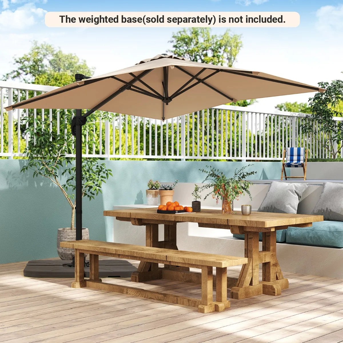 Patio Offset Umbrella with 360 Rotation and 5 Adjustable Tilt 8 Ribs-Beige