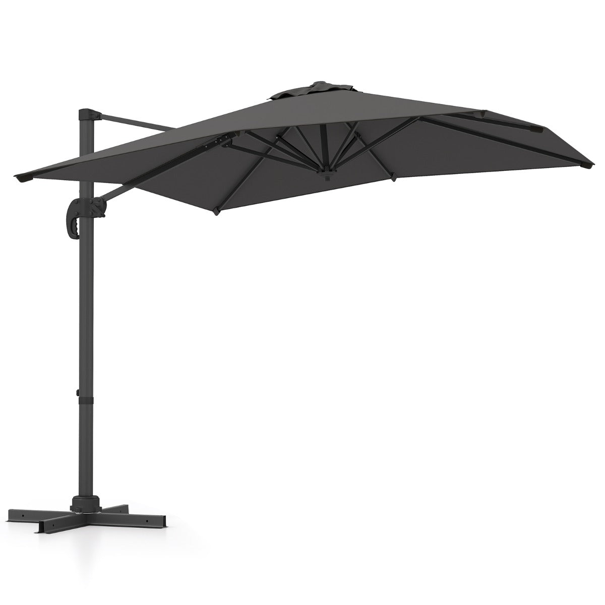Patio Offset Umbrella with 360 Rotation and 5 Adjustable Tilt 8 Ribs-Grey