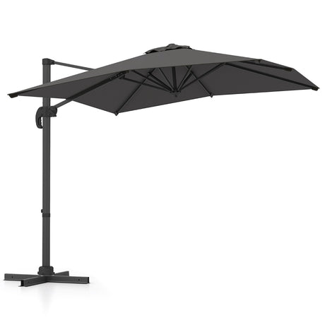 Patio Offset Umbrella with 360 Rotation and 5 Adjustable Tilt 8 Ribs-Grey