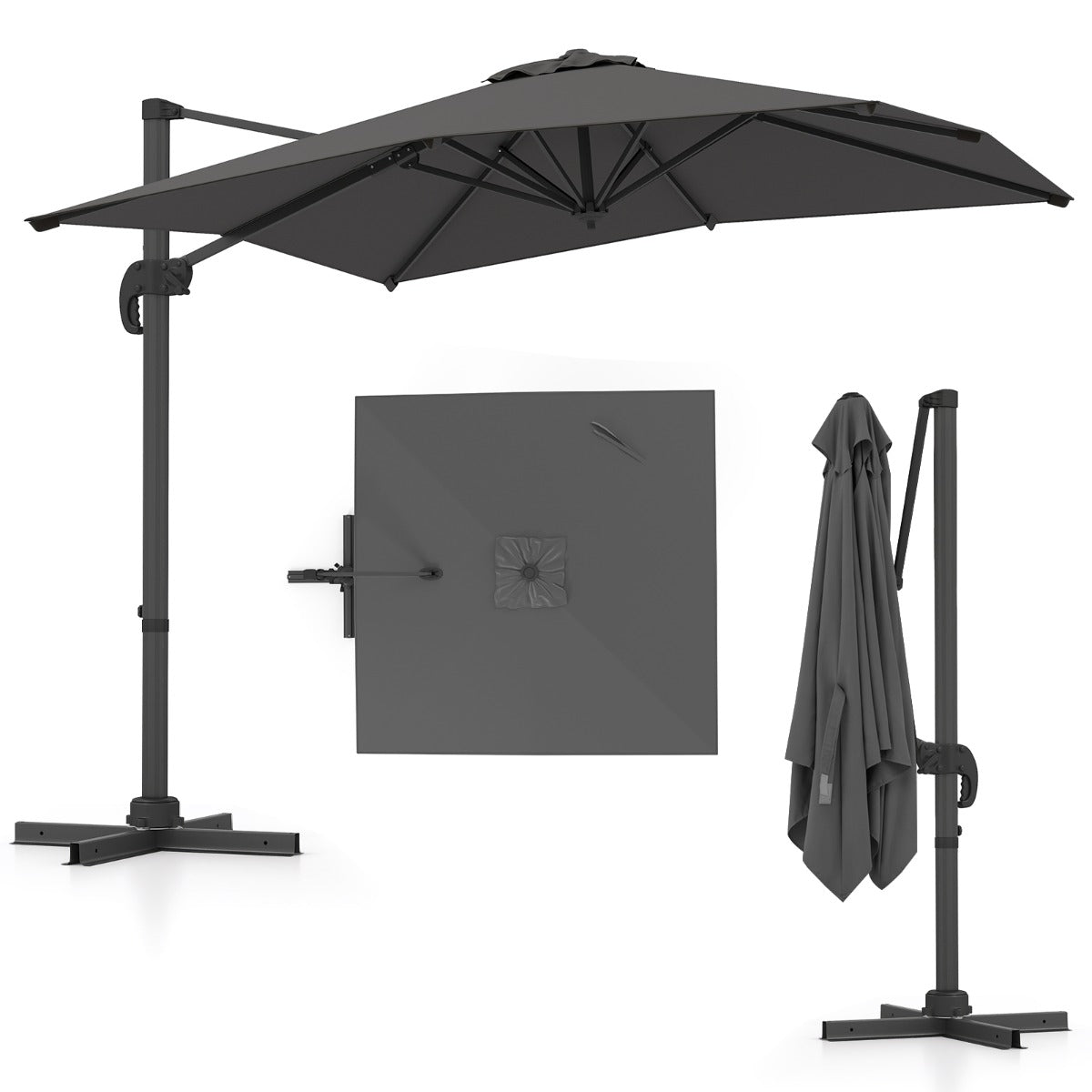 Patio Offset Umbrella with 360 Rotation and 5 Adjustable Tilt 8 Ribs-Grey