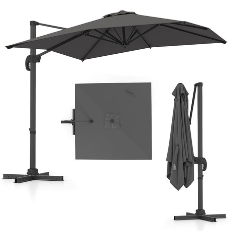 Patio Offset Umbrella with 360 Rotation and 5 Adjustable Tilt 8 Ribs-Grey