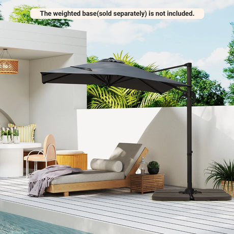Patio Offset Umbrella with 360 Rotation and 5 Adjustable Tilt 8 Ribs-Grey