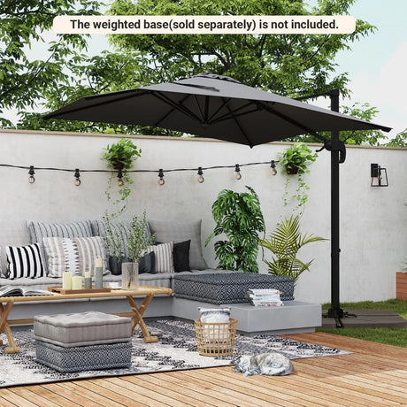 Patio Offset Umbrella with 360 Rotation and 5 Adjustable Tilt 8 Ribs-Grey