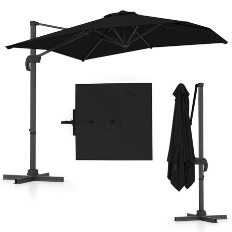 Patio Offset Umbrella with 360 Rotation and 5 Adjustable Tilt 8 Ribs-Black