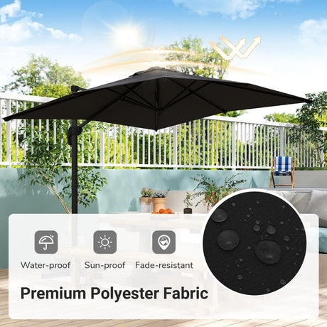 Patio Offset Umbrella with 360 Rotation and 5 Adjustable Tilt 8 Ribs-Black