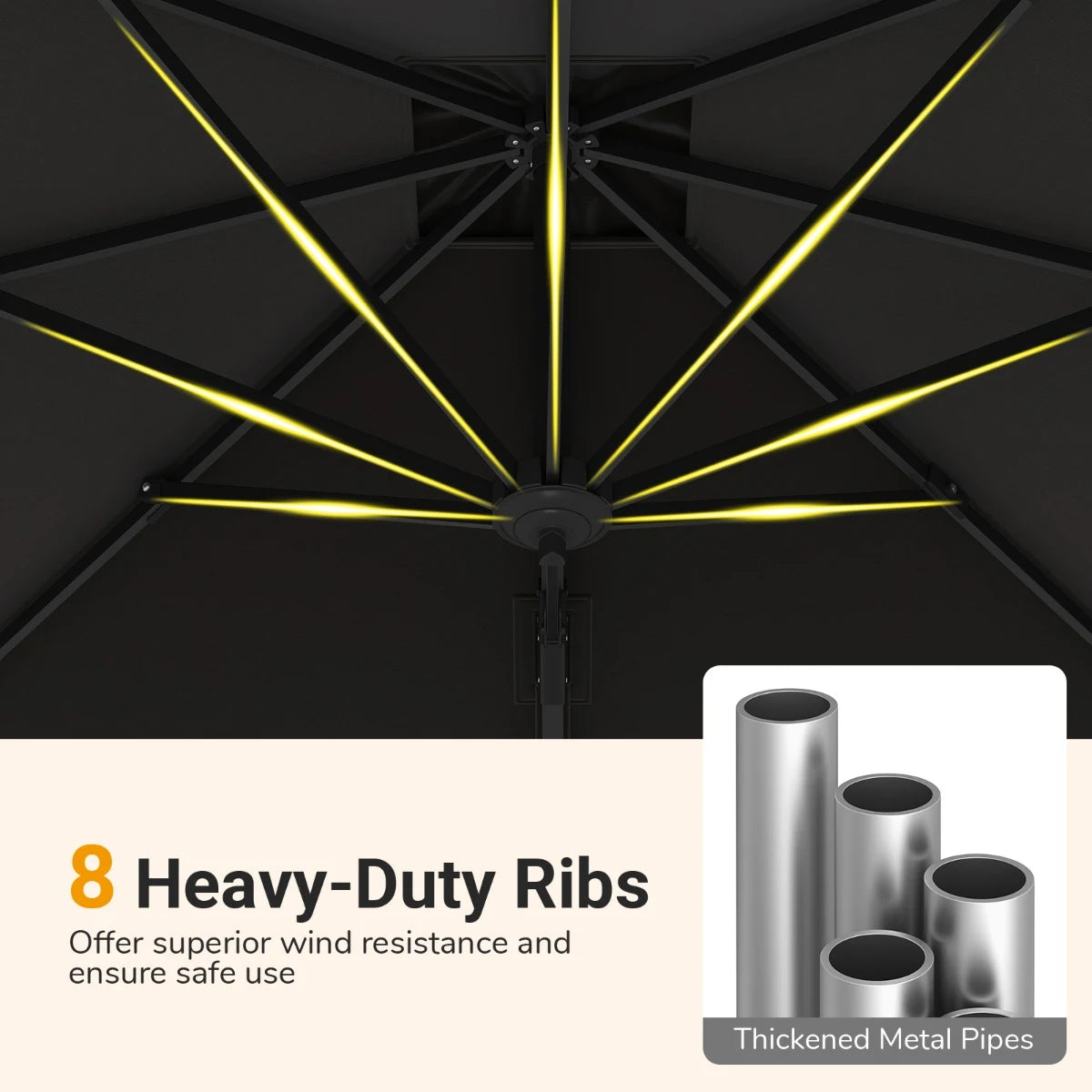 Patio Offset Umbrella with 360 Rotation and 5 Adjustable Tilt 8 Ribs-Black