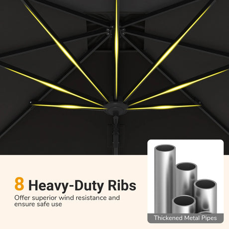 Patio Offset Umbrella with 360 Rotation and 5 Adjustable Tilt 8 Ribs-Black