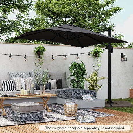 Patio Offset Umbrella with 360 Rotation and 5 Adjustable Tilt 8 Ribs-Black