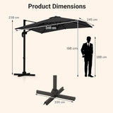 Patio Offset Umbrella with 360 Rotation and 5 Adjustable Tilt 8 Ribs-Black