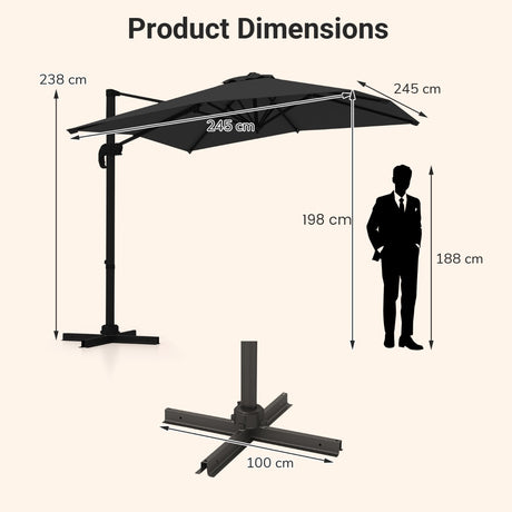Patio Offset Umbrella with 360 Rotation and 5 Adjustable Tilt 8 Ribs-Black