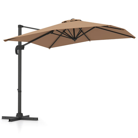 Patio Offset Umbrella with 360 Rotation and 5 Adjustable Tilt 8 Ribs-Brown