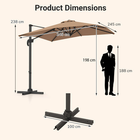 Patio Offset Umbrella with 360 Rotation and 5 Adjustable Tilt 8 Ribs-Brown