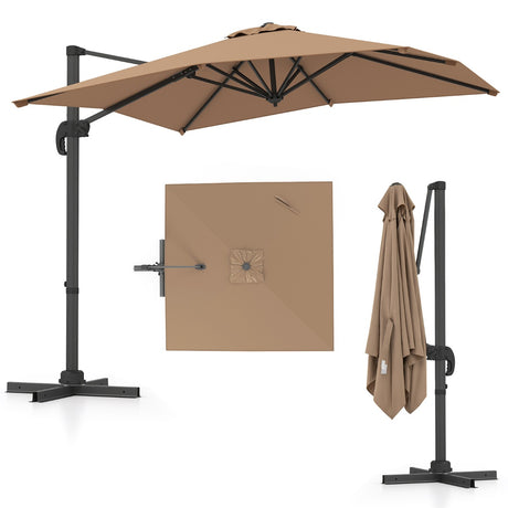 Patio Offset Umbrella with 360 Rotation and 5 Adjustable Tilt 8 Ribs-Brown