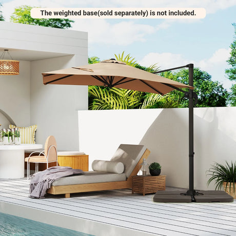 Patio Offset Umbrella with 360 Rotation and 5 Adjustable Tilt 8 Ribs-Brown