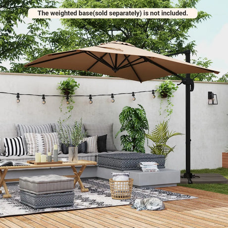 Patio Offset Umbrella with 360 Rotation and 5 Adjustable Tilt 8 Ribs-Brown