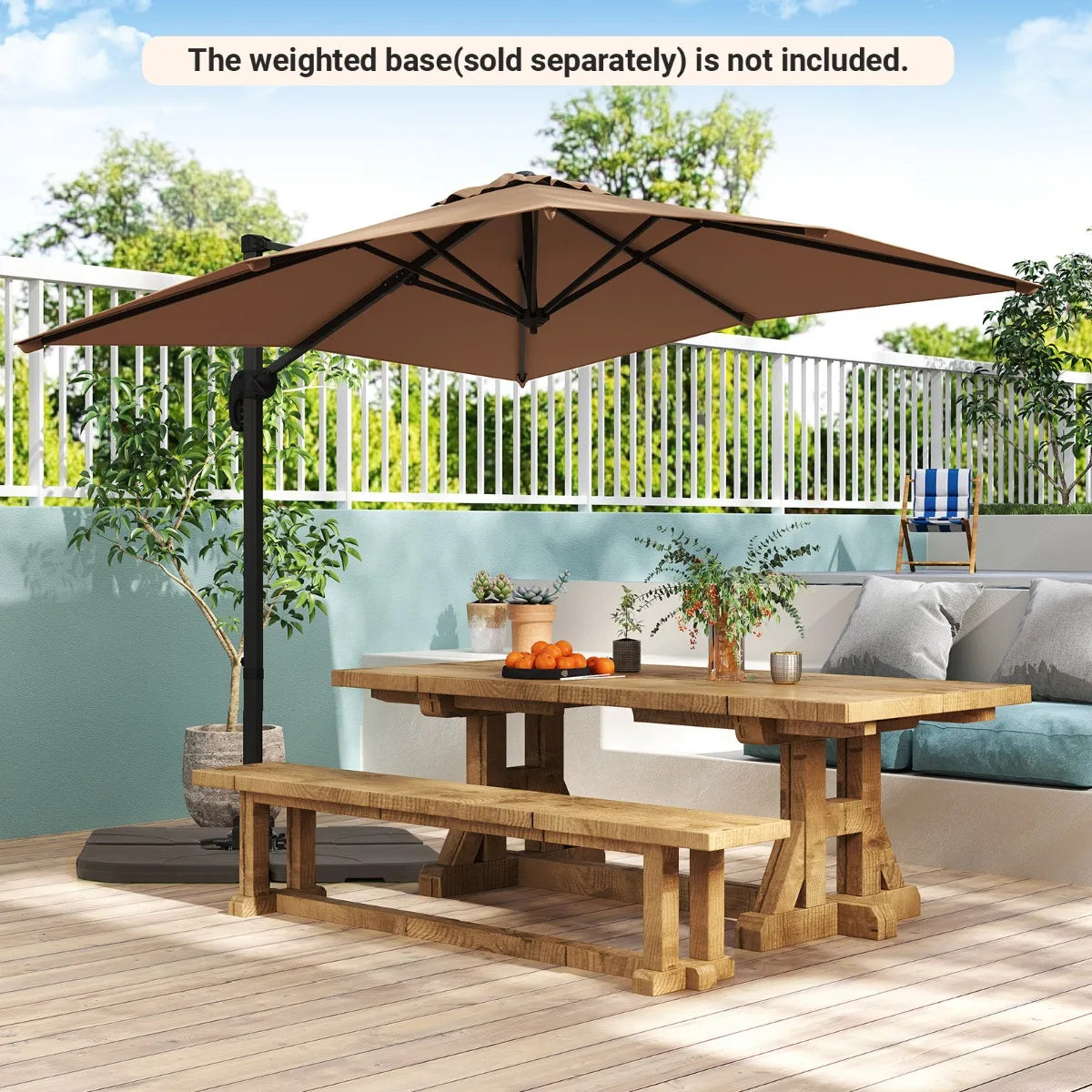 Patio Offset Umbrella with 360 Rotation and 5 Adjustable Tilt 8 Ribs-Brown