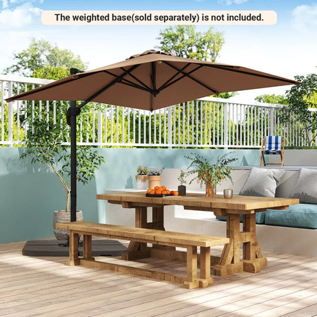 Patio Offset Umbrella with 360 Rotation and 5 Adjustable Tilt 8 Ribs-Brown