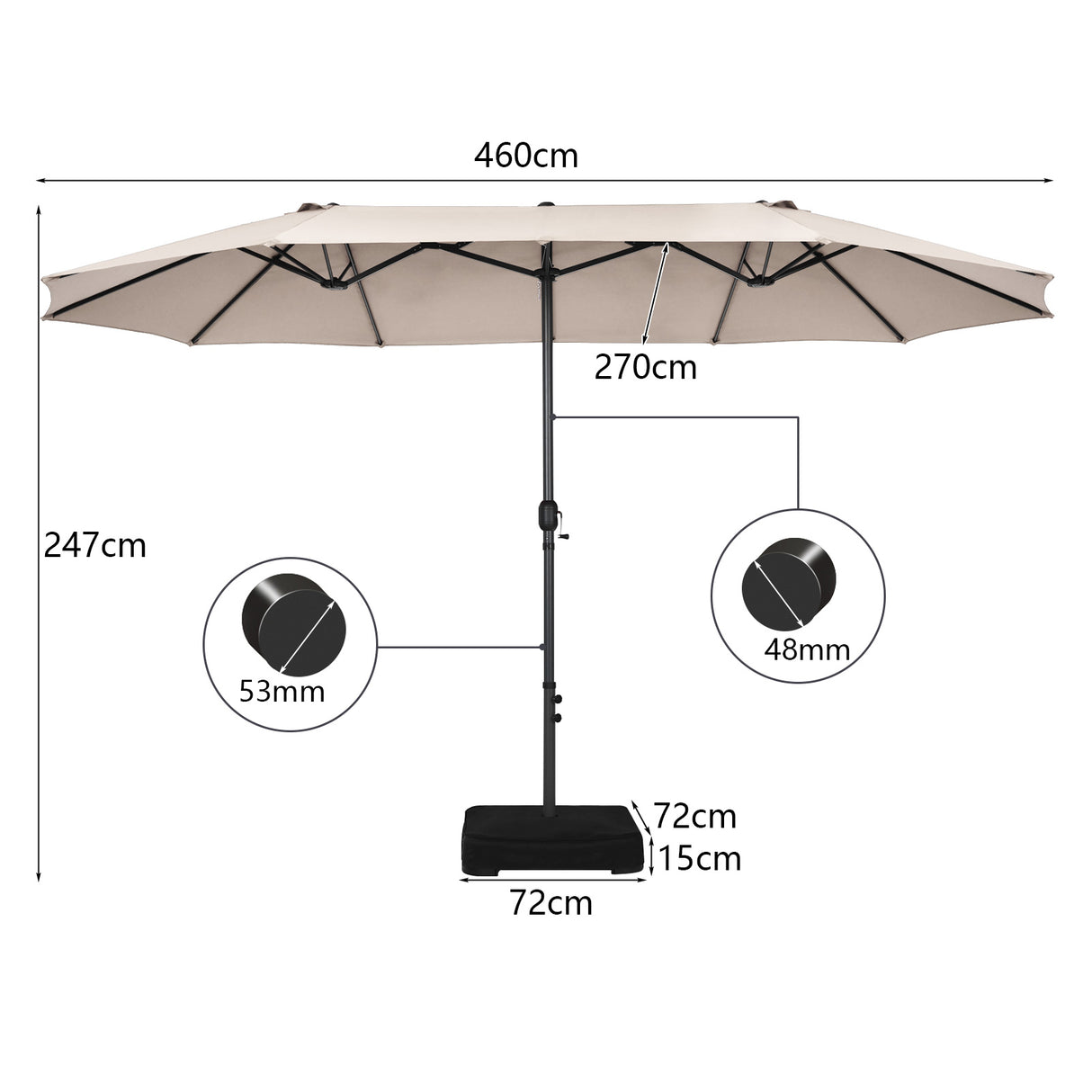 460 cm Double Sided Outdoor Umbrella with Crank Handle-Beige