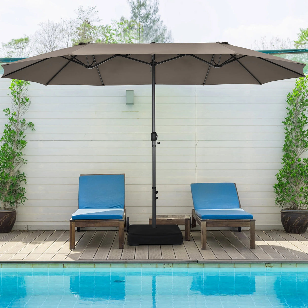 460 cm Double Sided Outdoor Umbrella with Crank Handle-Brown