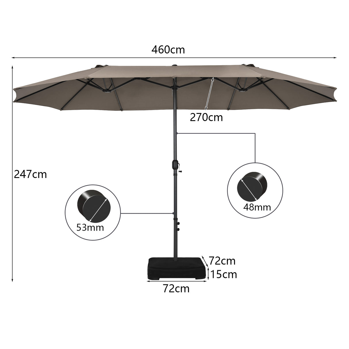 460 cm Double Sided Outdoor Umbrella with Crank Handle-Brown