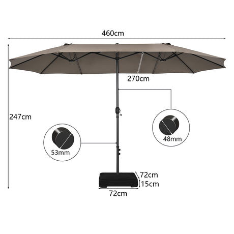 460 cm Double Sided Outdoor Umbrella with Crank Handle-Brown