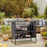 Outdoor Wicker Bar Table with 2 Metal Mesh Shelves