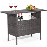 Outdoor Wicker Bar Table with 2 Metal Mesh Shelves