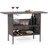 Outdoor Wicker Bar Table with 2 Metal Mesh Shelves