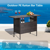 Outdoor Wicker Bar Table with 2 Metal Mesh Shelves