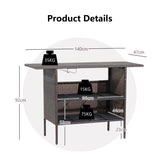 Outdoor Wicker Bar Table with 2 Metal Mesh Shelves