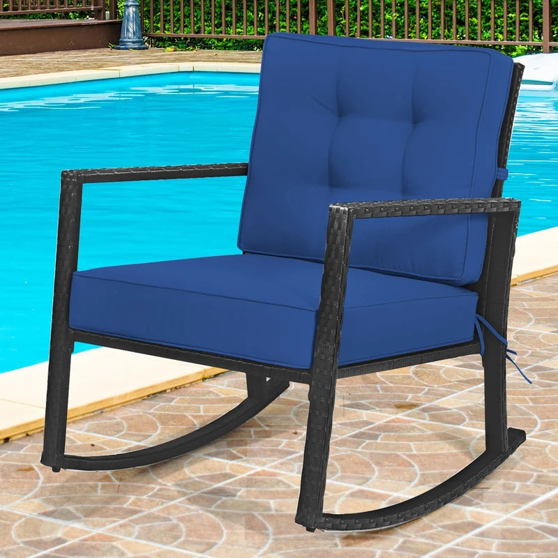Patio Rattan Rocker Outdoor Glider Rocking Chair Cushion Lawn-Navy