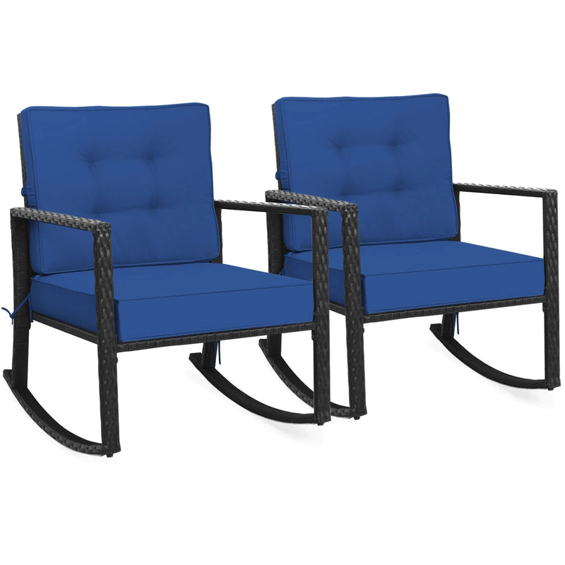 Patio Rattan Rocker Outdoor Glider Rocking Chair Cushion Lawn-Navy
