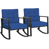 Patio Rattan Rocker Outdoor Glider Rocking Chair Cushion Lawn-Navy