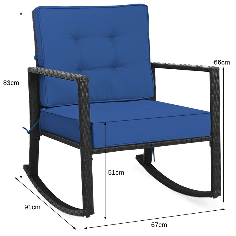 Patio Rattan Rocker Outdoor Glider Rocking Chair Cushion Lawn-Navy