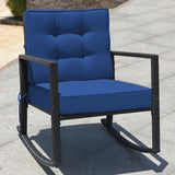 Patio Rattan Rocker Outdoor Glider Rocking Chair Cushion Lawn-Navy