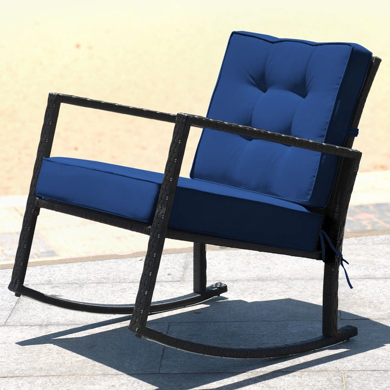 Patio Rattan Rocker Outdoor Glider Rocking Chair Cushion Lawn-Navy