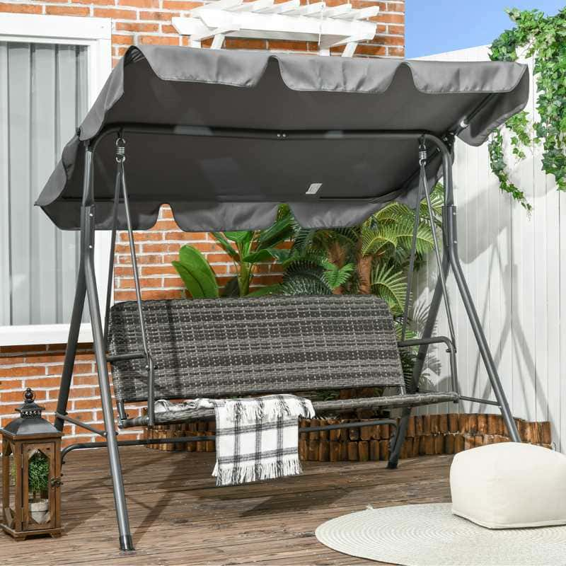 outsunny 3seater outdoor pe rattan swing chair