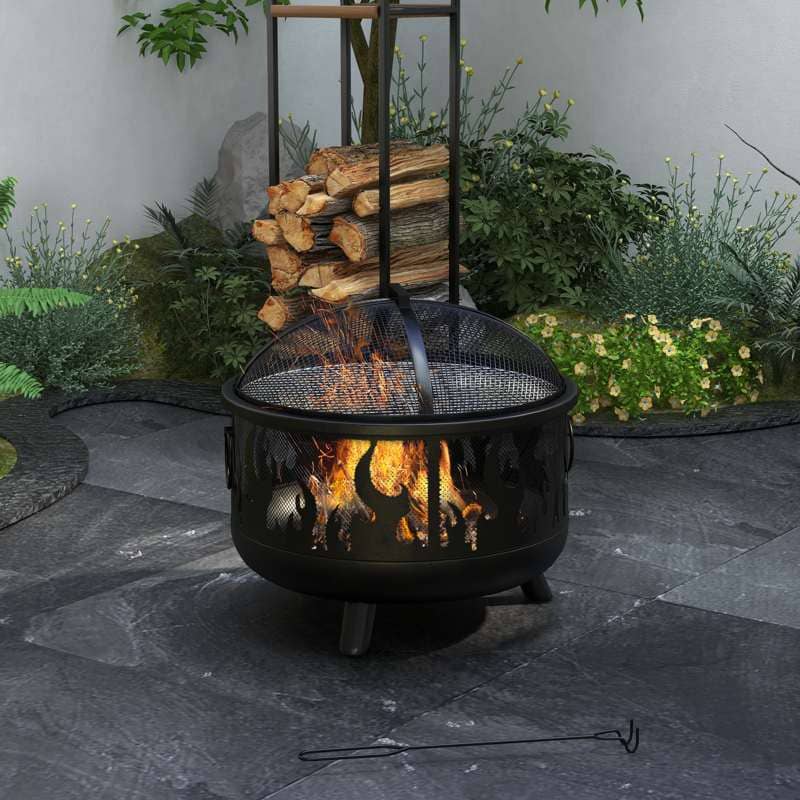 outsunny steel fire pit bbq with poker