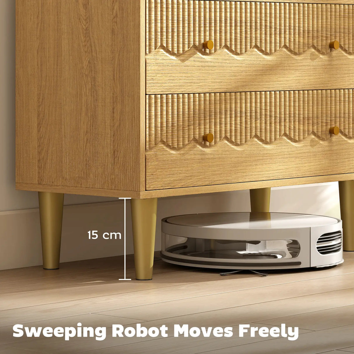 HOMCOM Dresser for Bedroom 3 Drawer Chest of Drawers with Steel Frame for Living Room in Oak