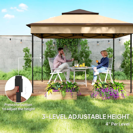 Outsunny 3 x 3(m) Pop Up Gazebo, Height Adjustable Instant Event Shelter with Netting and Carrying Bag, Beige