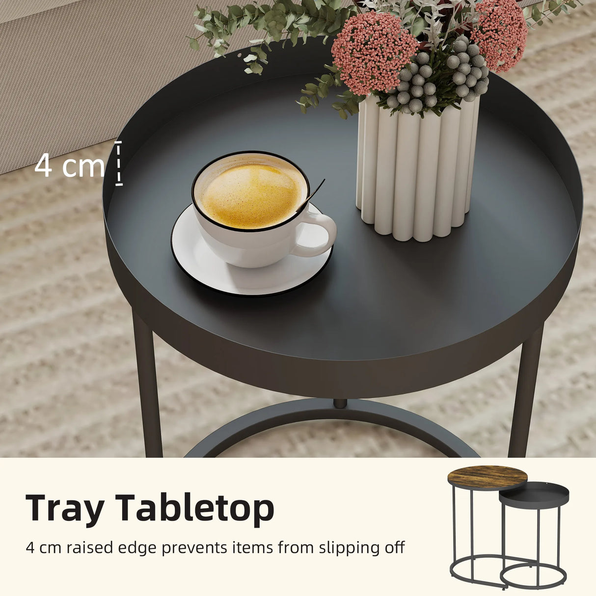 HOMCOM Round Nesting Side Table Set of 2 - Rustic Brown