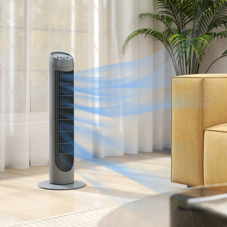 HOMCOM Tower Fan for Bedroom Cooling, 75cm Electric 70 Oscillating with 3 Speed Settings, Standing Floor Fan, Grey