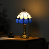 HOMCOM Handmade Stained Glass Table Lamp, Antique Bedside Lamp for Bedroom, Living room, Home, Nightstand, Decorative Night Light, Blue