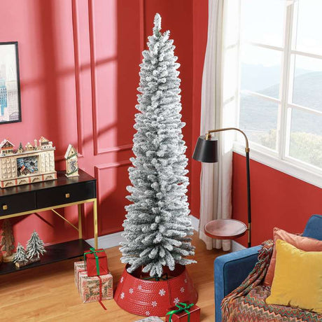 HOMCOM 7ft Artificial Snowy Pencil Christmas Tree - White