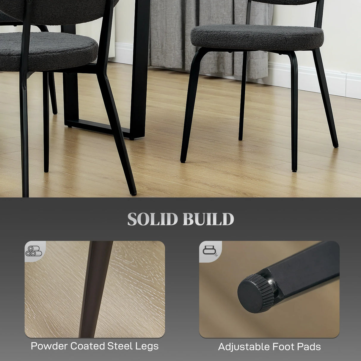 HOMCOM Set of Four Boucle Dining Chairs - Black