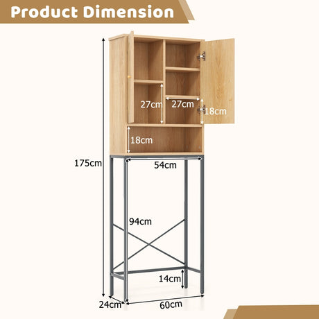 Over The Toilet Storage Cabinet with Rattan Doors and Shelves-Natural