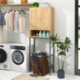 Over The Toilet Storage Cabinet with Rattan Doors and Shelves-Natural