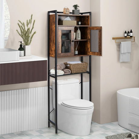 Over-The-Toilet Storage Cabinet with Heavy-Duty Metal Frame 2-door Freestanding-Rustic Brown