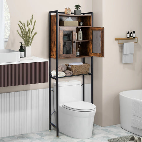 Over-The-Toilet Storage Cabinet with Heavy-Duty Metal Frame 2-door Freestanding-Rustic Brown