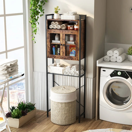 Over-The-Toilet Storage Cabinet with Heavy-Duty Metal Frame 2-door Freestanding-Rustic Brown